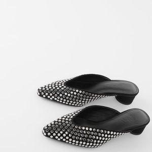 ZARA Black Studded Square Toe Mules